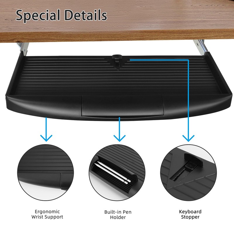 22"Wx11"D Under Desk Keyboard Tray Slide Out, Pull Out Keyboard