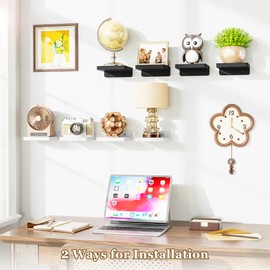 SRIWATANA Small Wall Shelf Black Floating Shelf Wood 13 cm Set of 4 Mini Shelf Modern Decoration for Bedroom Living Room Bathroom Kitchen