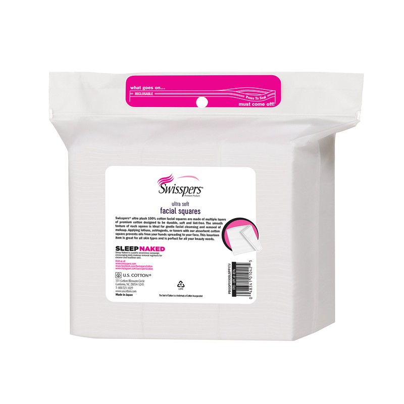 Swisspers Premium Facial Square Pads, 100% Pure Cotton, 150-Count Pads