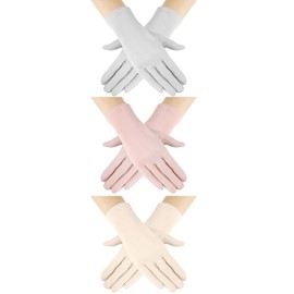 Senkary 3 Pairs Women Sun UV Protection Gloves Non Slip Summer Gloves with Touchscreen Fingers for Driving Cycling Running Hiking (Khaki, Gray and Pink)