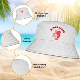 Doner Kebab - Funny Bucket Hat - The Perfect Sun Hat for Men & Women - Ideal as a Malle Outfit, Party Accessory & Festival Bucket Hat for the Beach, White, Unit size