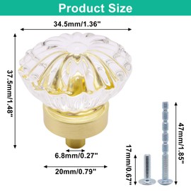 SWZHAI Crystal Cabinet Knobs 4 Pack, Brushed Gold Knobs for Dresser Drawers, Retro Round Flower Knob for Cupboard Wardrobe, Solid Alloy Decorative Drawer Knob