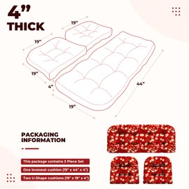 DANGHOOGY Wicker Chair Cushions, Waterproof Outdoor Loveseat Cushions for Patio Furniture, Tufted Wicker Furniture Cushions, 1 Loveseat and 2 U-Shaped Cushions (Black Floral)