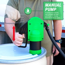 TERA PUMP TRLEV500 Manual Lever Action 55 Gallon Drum Barrel Pump (DEF Antifreeze Lubricants Agri. Chemicals) 10FT Discharge Hose, Gas Pump Style Nozzle Lime Green