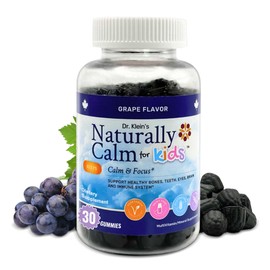Dr. Klein's Naturally Calm Gummies for Kids - Grape Flavor, Includes Linden, Chamomile & Thiamine to Alleviate Restlessness, Stress Relief for Focus & Attention, Vitamins & Minerals - 30 Gummies