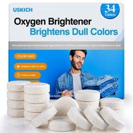 USKICH Natural Oxygen Brightener 34 Pack, Chlorine Free & Color Safe Bleach Alternative for Laundry, Powerful Laundry Whitener to Brighten Whites and Colors, Removes Stains, Neutralizes Odors