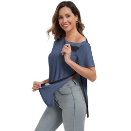 Deyeek Post Shoulder Surgery Recovery Shirts for Elderly Women Crew Neck Tear Away Full Side Snap-Open Short Sleeve Chemo Shirts