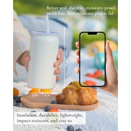 UIRZOTN Glass Cups With Lids and Straws, 16oz Stainless Steel Drinking Vessels for Beer, Iced Coffee, Smoothies - White (Textured Matte Finish, Not Sublimatable)