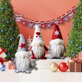 Gnome Christmas Decorations Set of 3，Christmas Santa Claus Gnome for Christmas Tree Decor，Plush Christmas Gnomes Handmade for Xmas Decor，Star,Heart,Snow