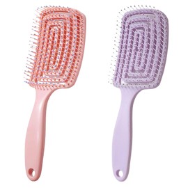 Pack of 2 Detangle Hair Brush, Curved Vent Brush & Hair Detangler, Easy Detangling Vented Hairs Styling Comb Salon for all Hair Types, Styling Hairs Brushs for Women & Men (Pink + Light Purple)