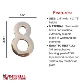 Self-Adhesive 3" inch Imperial Brass Mailbox Number # 8