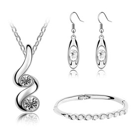 Gkaopi 3 Piece Cubic Zirconia Jewellery Set Women's Twist Necklace Earrings Hanging Bracelet Set Crystal Jewellery Set Romantic Gift for Mother Wife Girlfriend, Alloy Steel