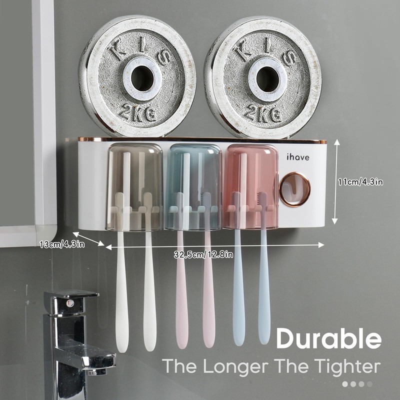 iHave Toothbrush Holders Bathroom Accessories with Toothpaste Dispenser, 3 Cups
