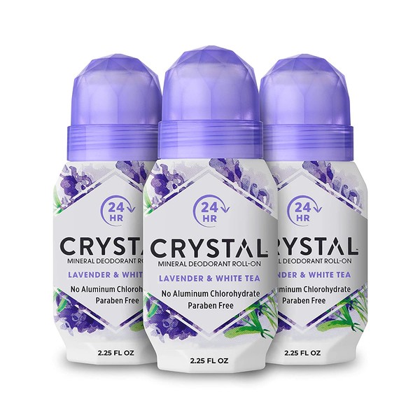 Crystal Deodorant - Mineral Roll on Vegan Deodorant for Women and Men, Lavender & White Tea - 2.25 fl. oz. (3 Pack)