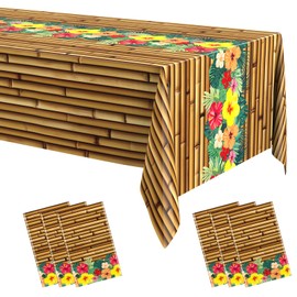 Irenare 6 Pcs Luau Tablecloths 54x108 Bamboo Hawaiian Plastic Party