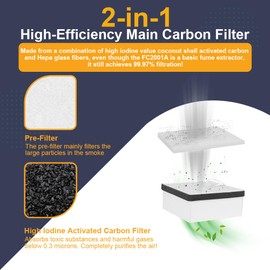 FumeClear FC2001A Replaceable Filter Set with 5pcs pre-Filters and 1pcs 2-in-1 Hepa High Efficiency Coconut Shell Activated Carbon Main Filter