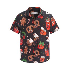 Yoimira Christmas Hawaiian Shirts for Boys,Kids Hawaiian Shirt Boys Button Down Ugly Tropical Santa Shirts for Kids 7-14 Years