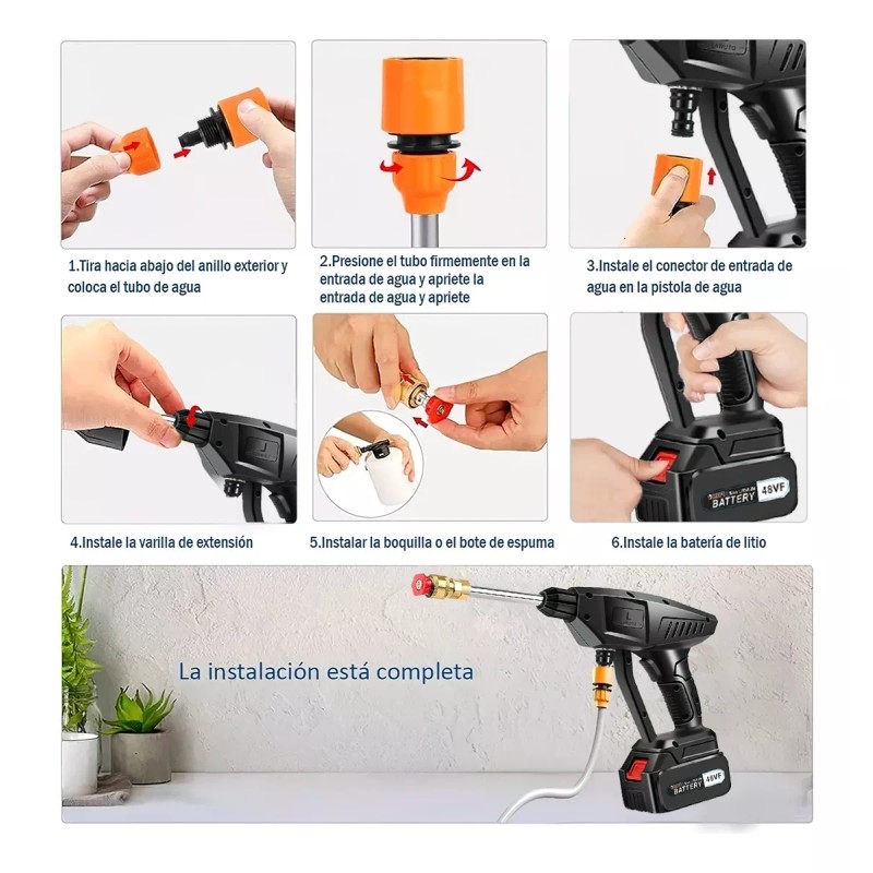 Lawuto Pistola Hidrolavadora Inalámbrica Lavado Coche 2 Pilas 48v