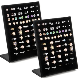 Hiceeden 2 Pack Velvet Ring Display Stand, 50 Slots Ring Organizer Jewelry Display Tray, L-Shaped Ring Holder Display for Selling Earrings Rings, Black