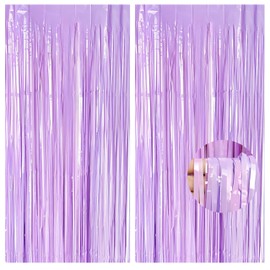 2pcs Purple Tinsel Curtains Foil Curtain Backdrop,3.2x6.5ft Macaron Curtain Party Foil Door Curtain Pastel Fringe Curtains Tassel Tinsel Backdrop for Girls Unicorn Mermaid Fairy Princess Party Décor