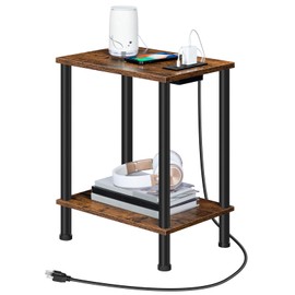 HOOBRO Side Table with Charging Station, End Table with USB Port and Outlet, Nightstand with 2-Layer Storage Shelves for Small Spaces, Living Room, Bedroom, Stable Frame, Rustic Brown BF09UBZ01