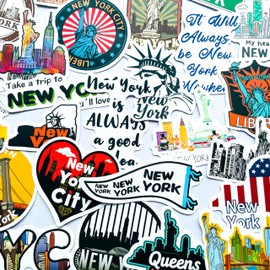 50pcs New York City Stickers - Vinyl Waterproof NYC Landmark Travel Souvenir Travel Stickers for Scrapbook,Laptops,Water Bottles,Suitcase,Snowboard,Bumper