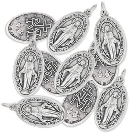 Bulk Pack of 10- Miraculous Medal - 1 1/8" Medal Pendant Silver Oxidized Miraculous Medal for Necklace or Rosary Making Medals for Jewelry Catholic, Made in Italy