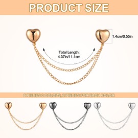 6pcs Magnet Clothing Pins, Metal Magnetic Clothing Clips with Chain Magnet Pinless Brooch Magnetic Hijab Button for Fixing Hem of Clothes Long Pants Legs Sleeves of Shirts Accessories(Heart Style)