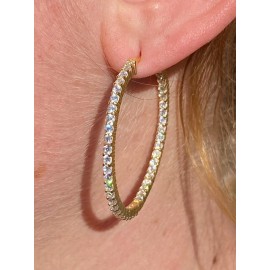 Harlembling 14k Gold Plated Solid 925 Sterling Silver Big CZ Endless Hoop Earrings 1.5"