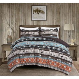 Chezmoi Collection Sawyer 3-Piece Southwestern Cowboys Rodeo Comforter Set - Multicolor Blue Brown Beige Clay Printed Washed Microfiber Bedding, Oversized King