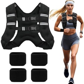 Chaleco Con Peso 5 Kg, con 4 pcs muñequeras negras, Weight Vest Ejercicio Gym Chaleco, Ajustable con rayas reflectantes para entrenamiento, entrenamie