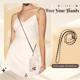 Lyvixora Phone Lanyard Crossbody with Anti-Slip Pads, Adjustable Leather& Metal Strap - Universal Anti-Theft Phone Holder for Women & Men