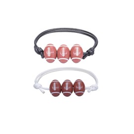 Rrdaily 2Pcs Black Wihte Sport Bracelet Sets,Handmade Woven Bracelet,Adjustable Baseball Tennis Basketball Rugby Soccer Bracelet for Women Men (D-rugby)