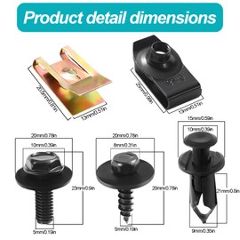Pack of 100 Sheet Metal Nut Screw Nut Clip Kit, Metal U Type Mounting Clip, Mudguard Clip, Sheet Metal Nuts Mounting Clips for Car