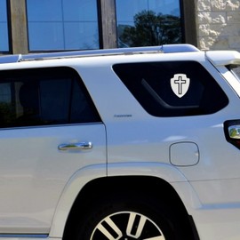 CUSHYSTORE Jesus White Reflective Shield Cross Christian Decals for Laptop Hardhat 3"x3.75", 2 packs