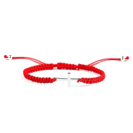 COLORFUL BLING Cross Bracelet for Women Men Stainless Steel Adjustable Braided String Sideways Bracelet Protection Prayer Amulet Christian Jewelry-red