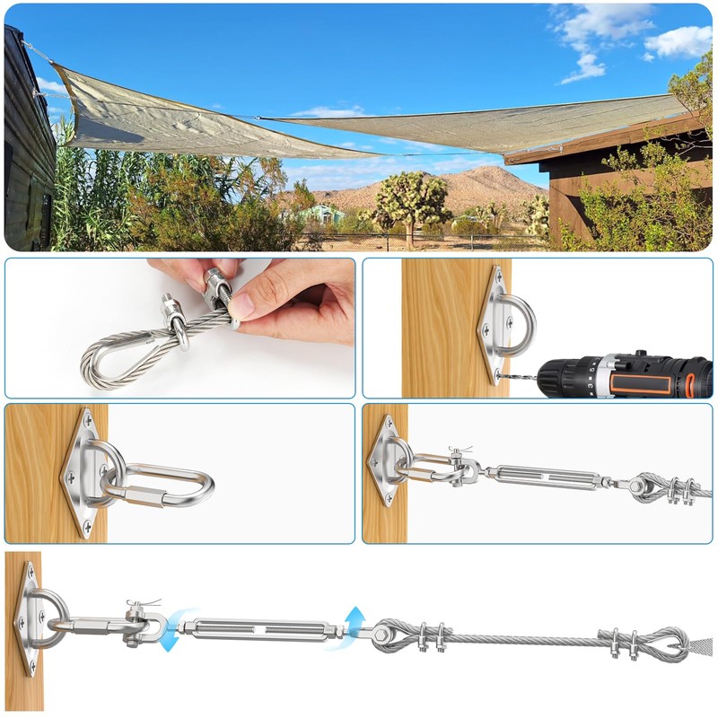Fologtoo 1/4" Shade Sail Hardware Kit with 50ft 304 Stainless