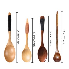 Wooden Spoon Set, Multifunctional Japanese Cooking Spoon, Coffee Spoon, Spice Spoon, Soup Spoon, Honey Spoon, Environmentally Friendly Natural Wood Cutlery (4 Pieces)