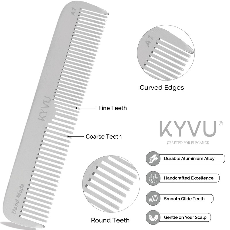 KYVU A1 Handmade 17.2 cm Dual-Tooth Aluminium Comb