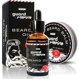 GUARD&MARINE Beard Oil and Balm Set - Men’s Beard and Mustache Care Kit for Growth, Styling, Conditioning, and Sandalwood-Scented Grooming