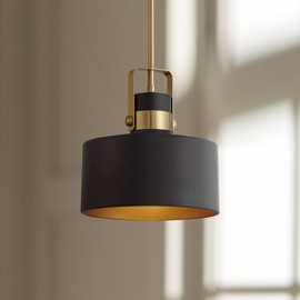 Possini Euro Design Courtney Soft Gold Mini Pendant Lighting 10" Wide Modern Matte Black Outer Gold Inner Drum Shade Fixture for Dining Room Home Foyer Kitchen Entryway Bedroom Living High Ceilings