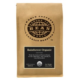 Bean Around The World Coffees, Whole Bean Dark Roasted Rainforest Organic, 340 gr
