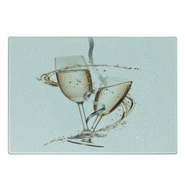 Lunarable Champagne Cutting Board, Print of Glassware Along Swirling Ribbon Refreshing Romantic Drink, Decorative Tempered Glass Cutting and Serving Board, Small Size, Pale Mustard and Dimgray