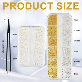 2 Boxes of Rhinestones for Nails, 0.8 mm - 5 mm Semi-Round Caviar Beads, Micro Nail Art Nail Design for Nail DIY Decoration Manicure Accessories (2 Styles), Small