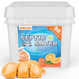 WELLUCK 50 Packs RV Toilet Treatment Drop Ins, Black Tank Deodorizer for Camper, Marine Portable Toilet, Break Down Waste and Tissue, Septic Tank Treatment, Kit for 50 Week（Citrus）