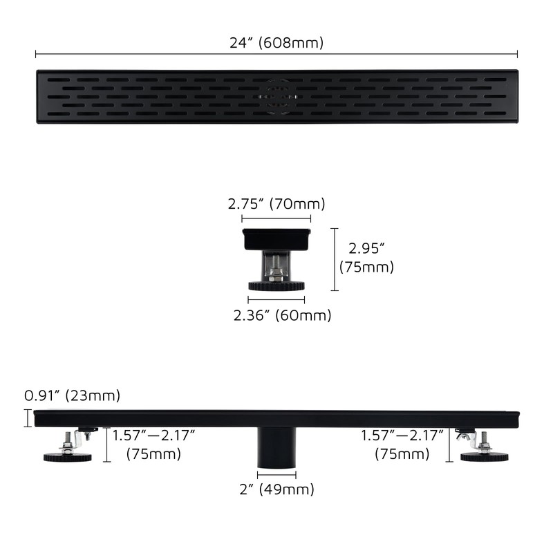Heaorld 24 Inch Linear Shower Drain Matte Black, Rectangular Shower