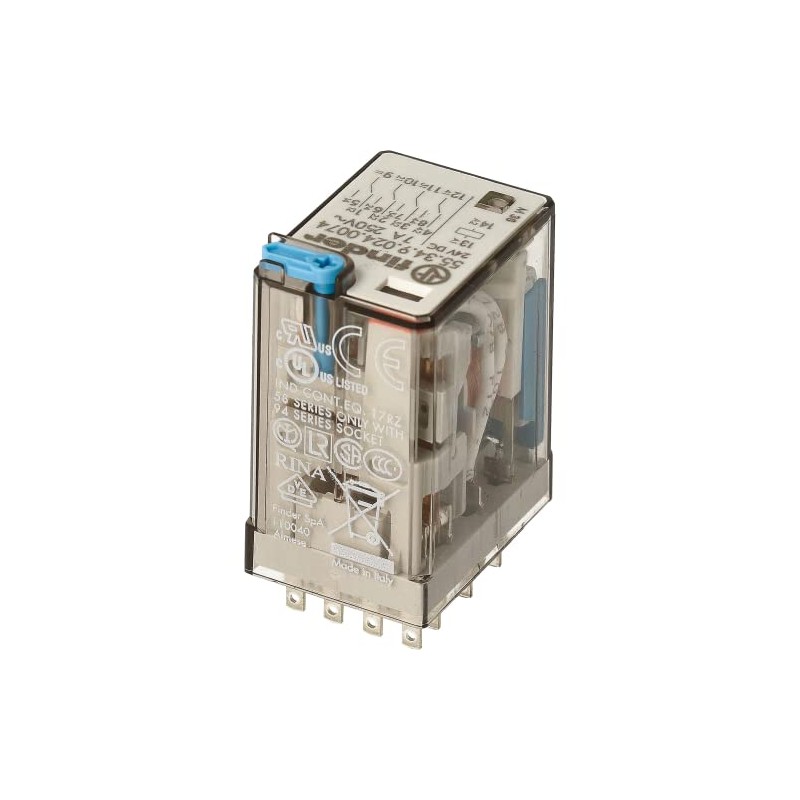 FINDER 55.34.9.024.0074 24VDC Coil, 4PDT 7A, Agni Contact, Double LED