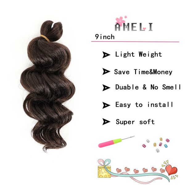 AMELI 8 Packs Ocean Wave Crochet Hair 9 Inch Ocean Wave Braids Deep Wave Crochet Synthetic Hair Extensions (9 INCH-8 PACKS, 4#) …