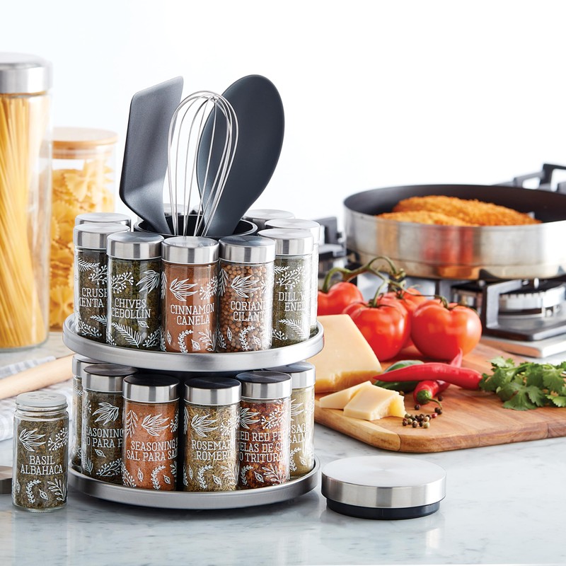 Kamenstein 20 Jar Revolving Spice Rack with Integrated Tool Caddy,