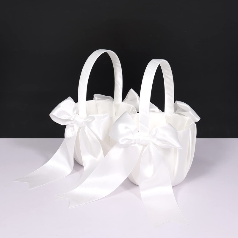 2Pcs Flower Girl Basket for Wedding, Wedding Basket with Satin